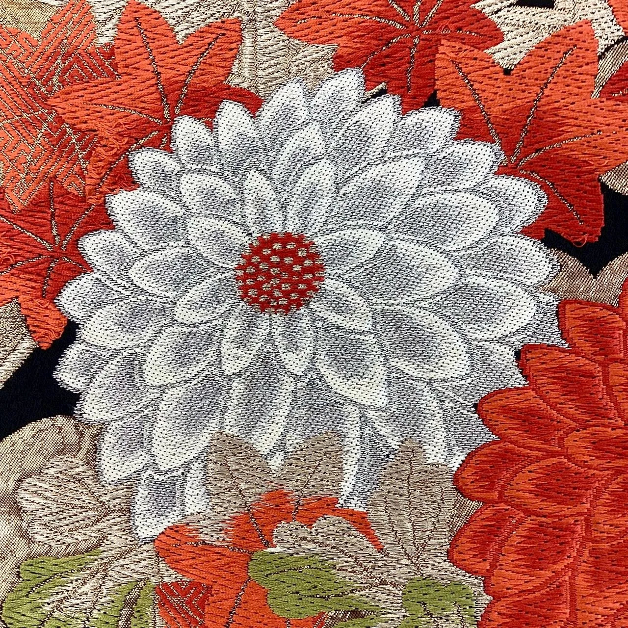 7266# Japanese Vintage Fukuro Obi Belt Kimono Fabric Silk Traditional Black