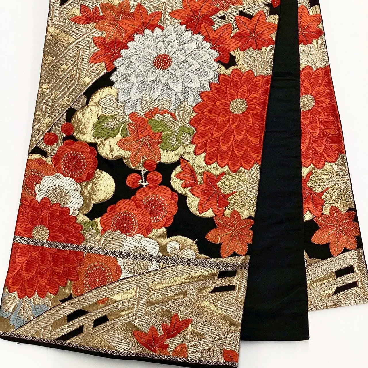 7266# Japanese Vintage Fukuro Obi Belt Kimono Fabric Silk Traditional Black
