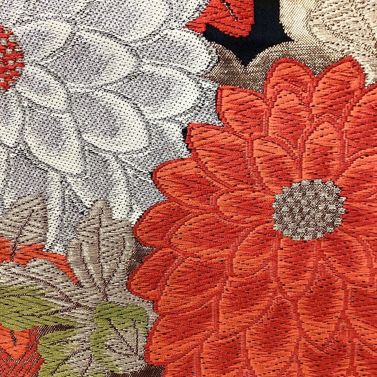 7266# Japanese Vintage Fukuro Obi Belt Kimono Fabric Silk Traditional Black