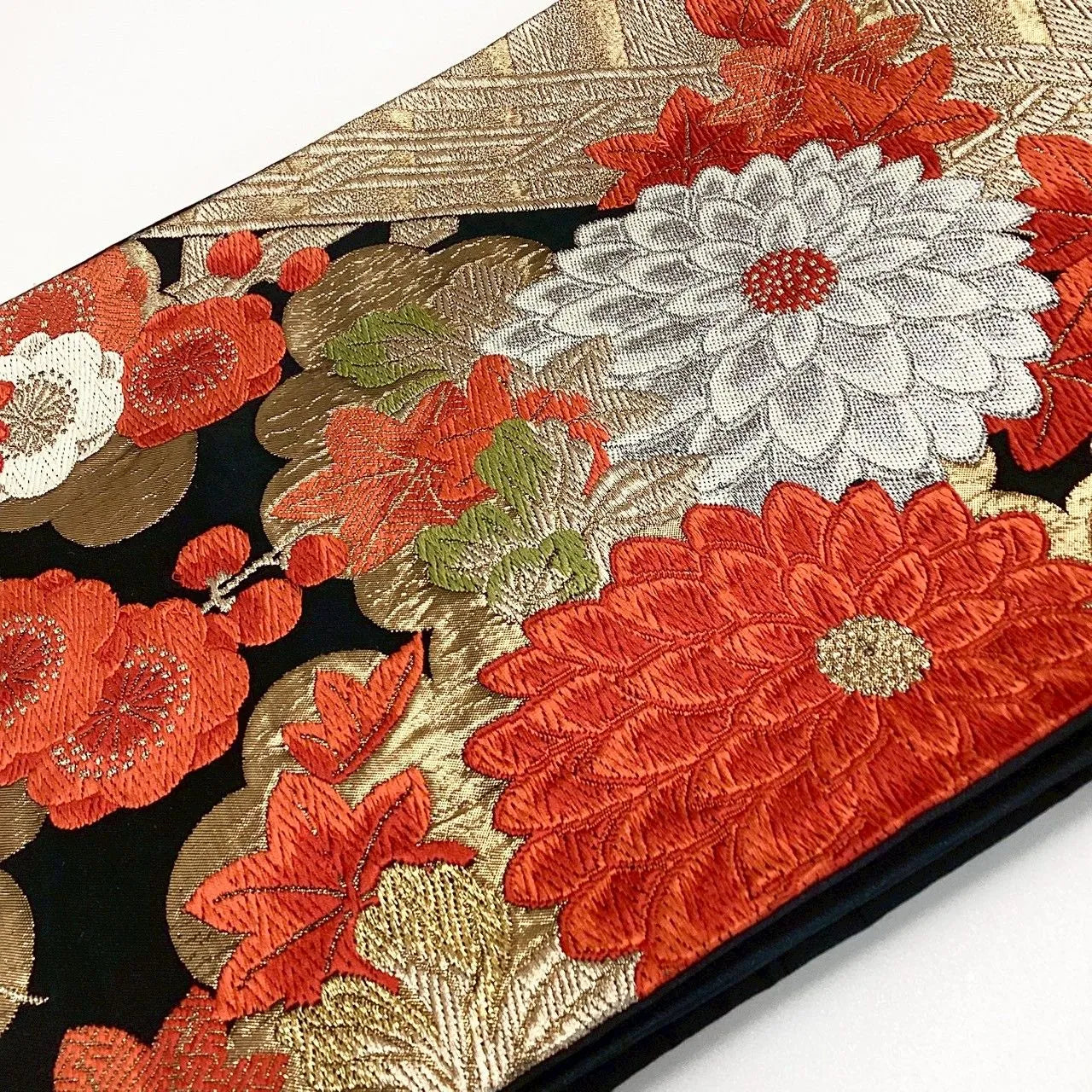 7266# Japanese Vintage Fukuro Obi Belt Kimono Fabric Silk Traditional Black