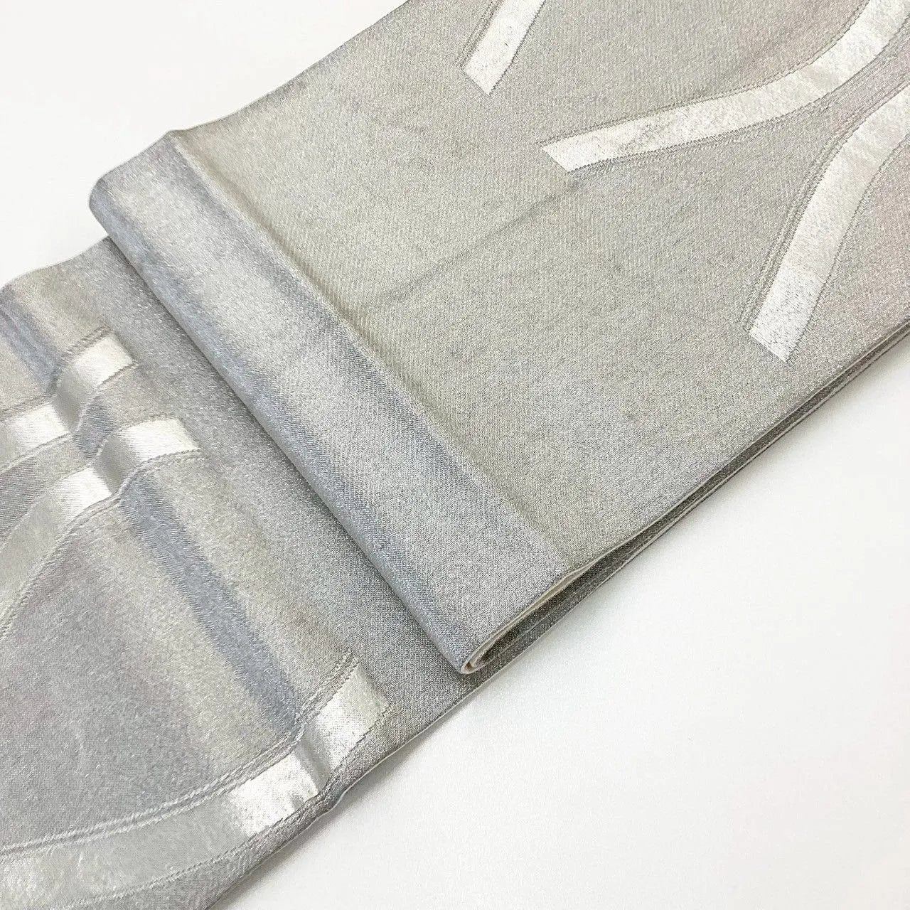 7271# Japanese Vintage Fukuro Obi Belt Kimono Fabric Silk Traditional Silver