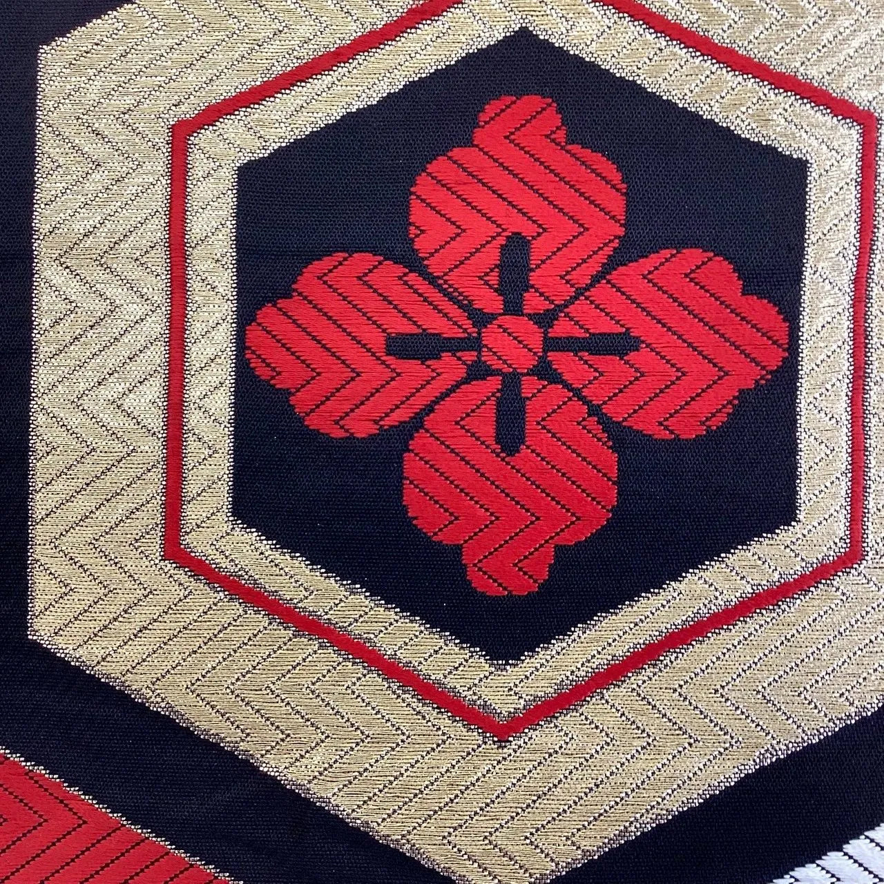 7274# Japanese Vintage Fukuro Obi Belt Kimono Fabric Silk Traditional Black