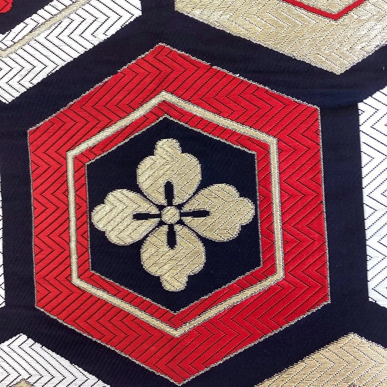 7274# Japanese Vintage Fukuro Obi Belt Kimono Fabric Silk Traditional Black