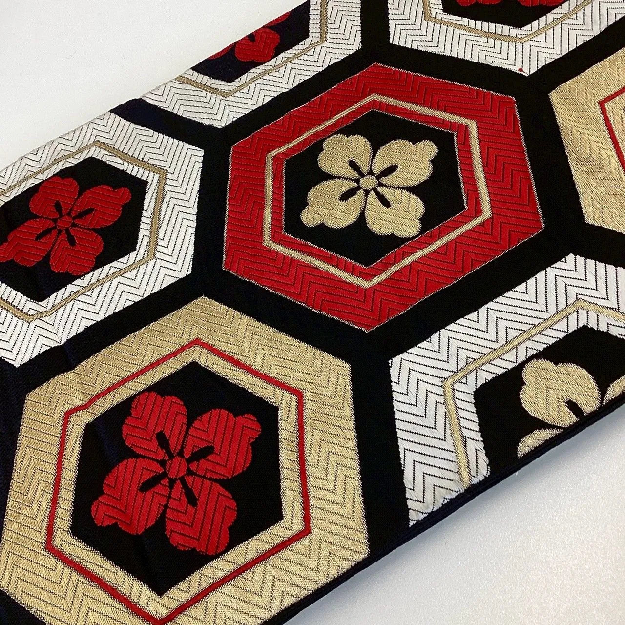 7274# Japanese Vintage Fukuro Obi Belt Kimono Fabric Silk Traditional Black