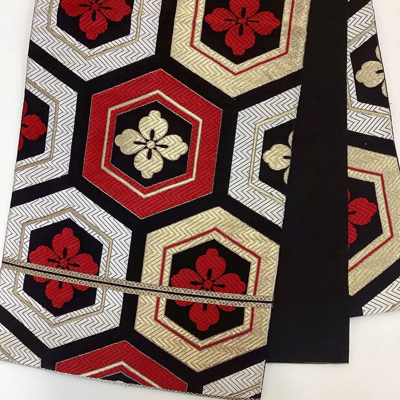 7274# Japanese Vintage Fukuro Obi Belt Kimono Fabric Silk Traditional Black