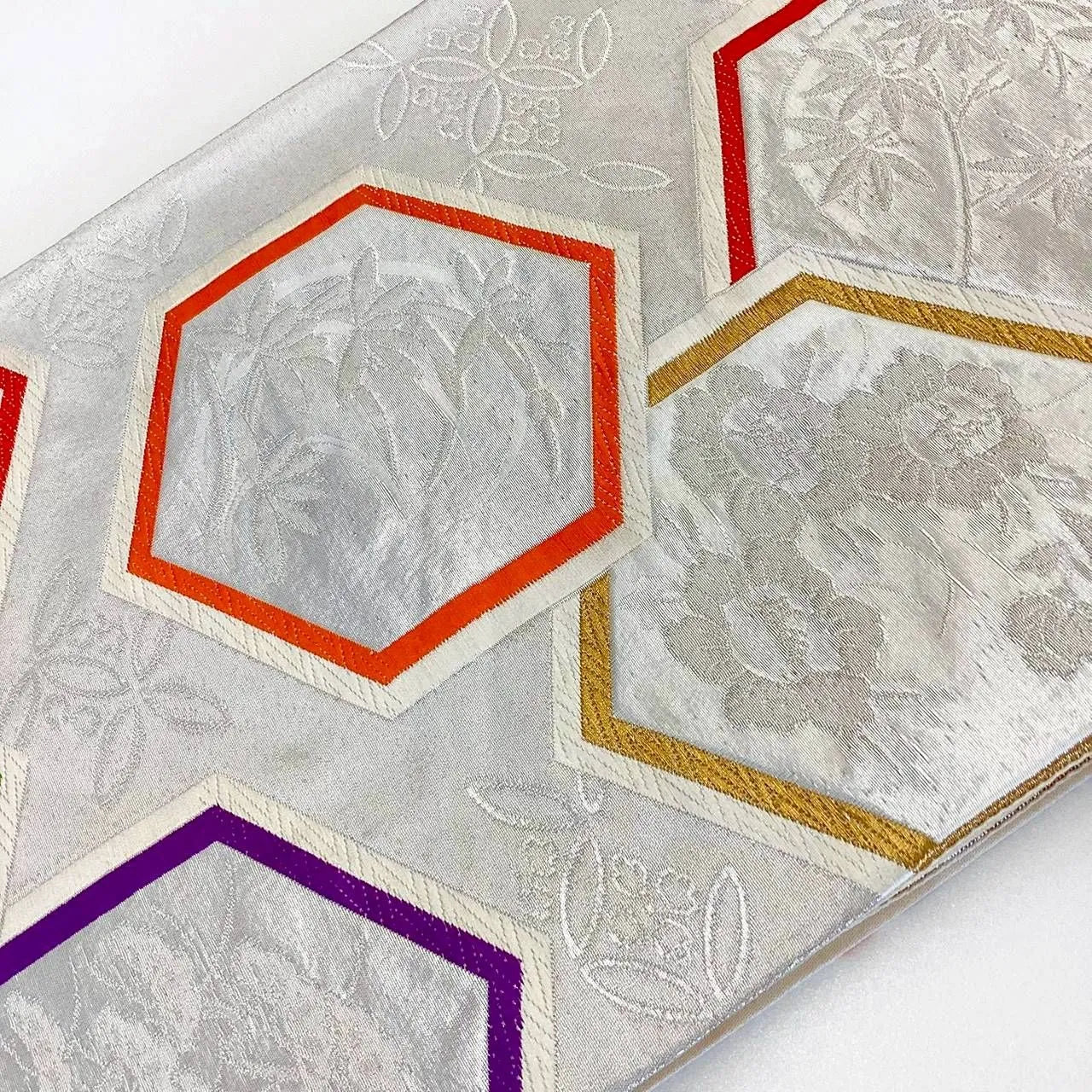 7275# Japanese Vintage Fukuro Obi Belt Kimono Fabric Silk Traditional Silver