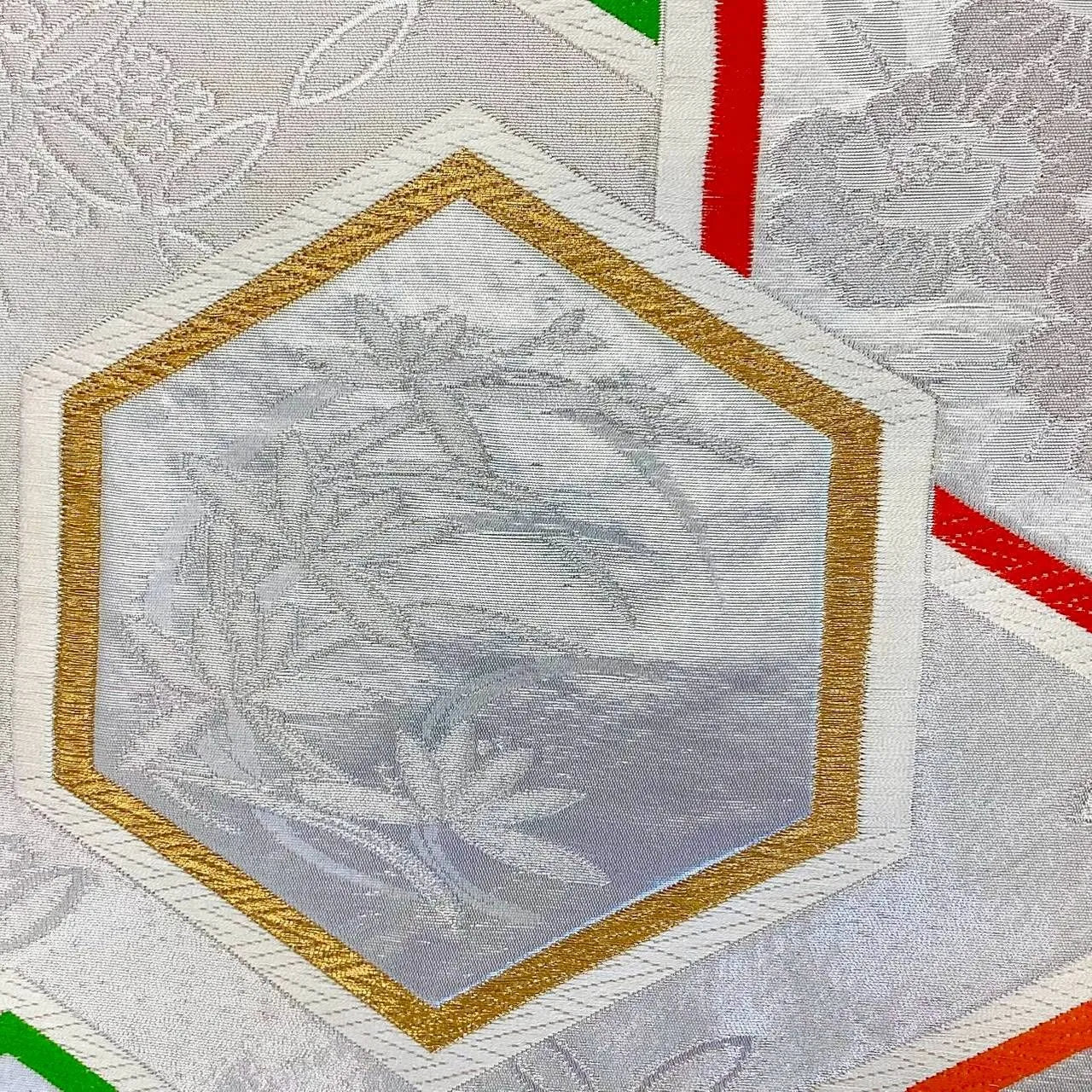 7275# Japanese Vintage Fukuro Obi Belt Kimono Fabric Silk Traditional Silver