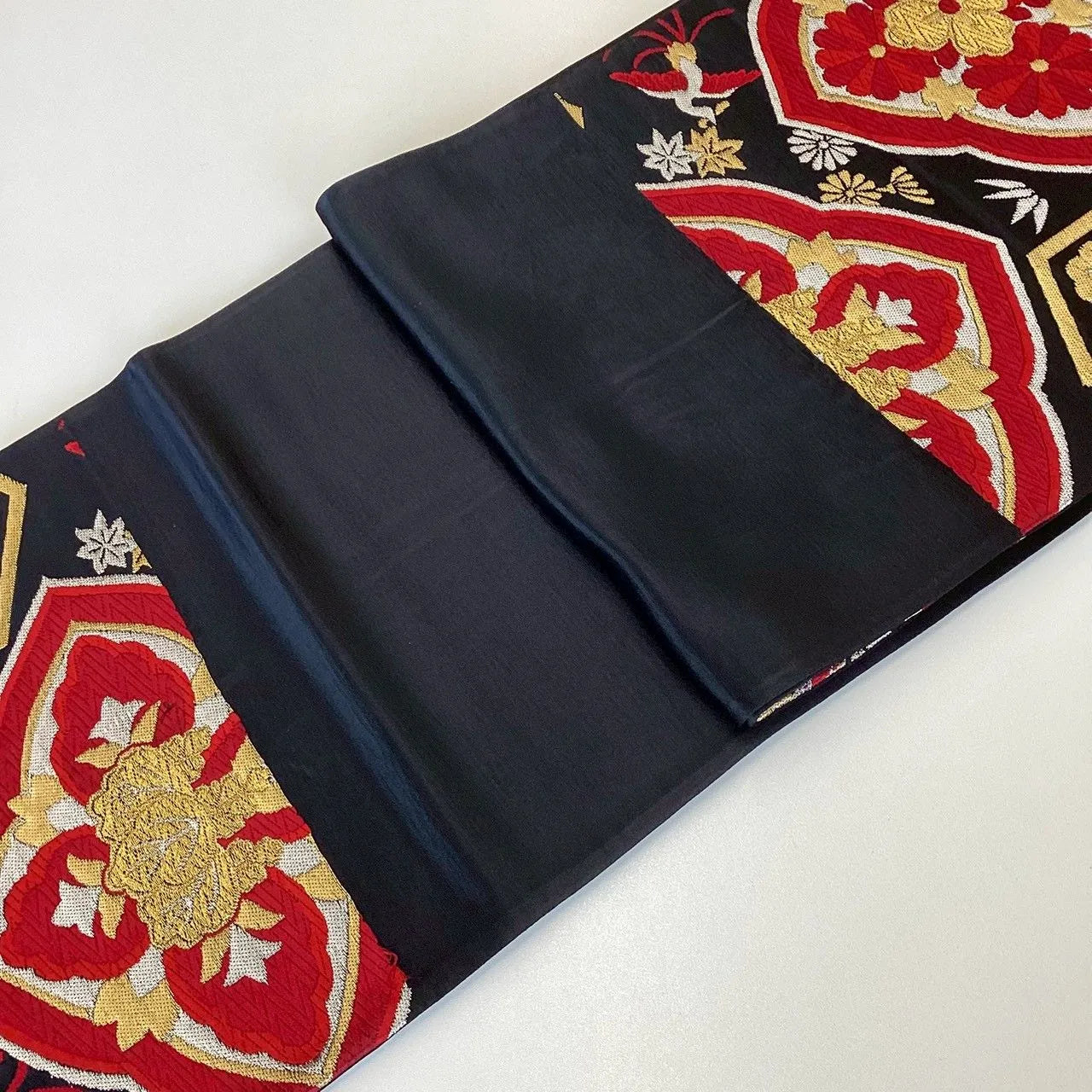 7276# Japanese Vintage Fukuro Obi Belt Kimono Fabric Silk Traditional Unfinished
