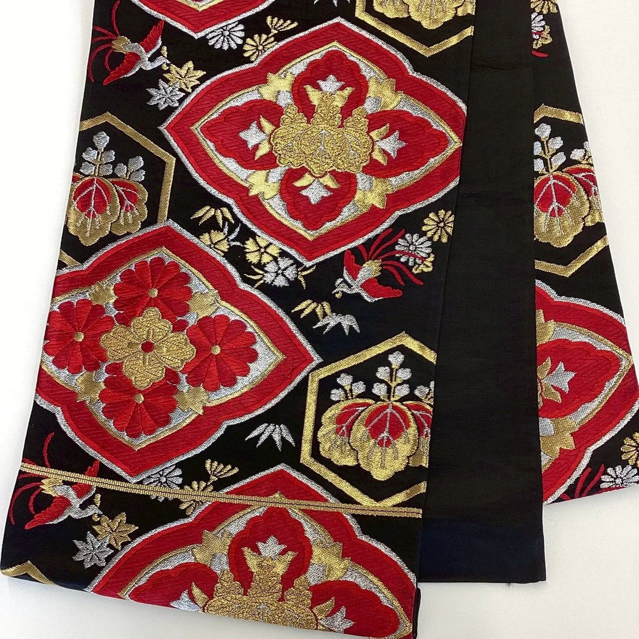 7276# Japanese Vintage Fukuro Obi Belt Kimono Fabric Silk Traditional Unfinished