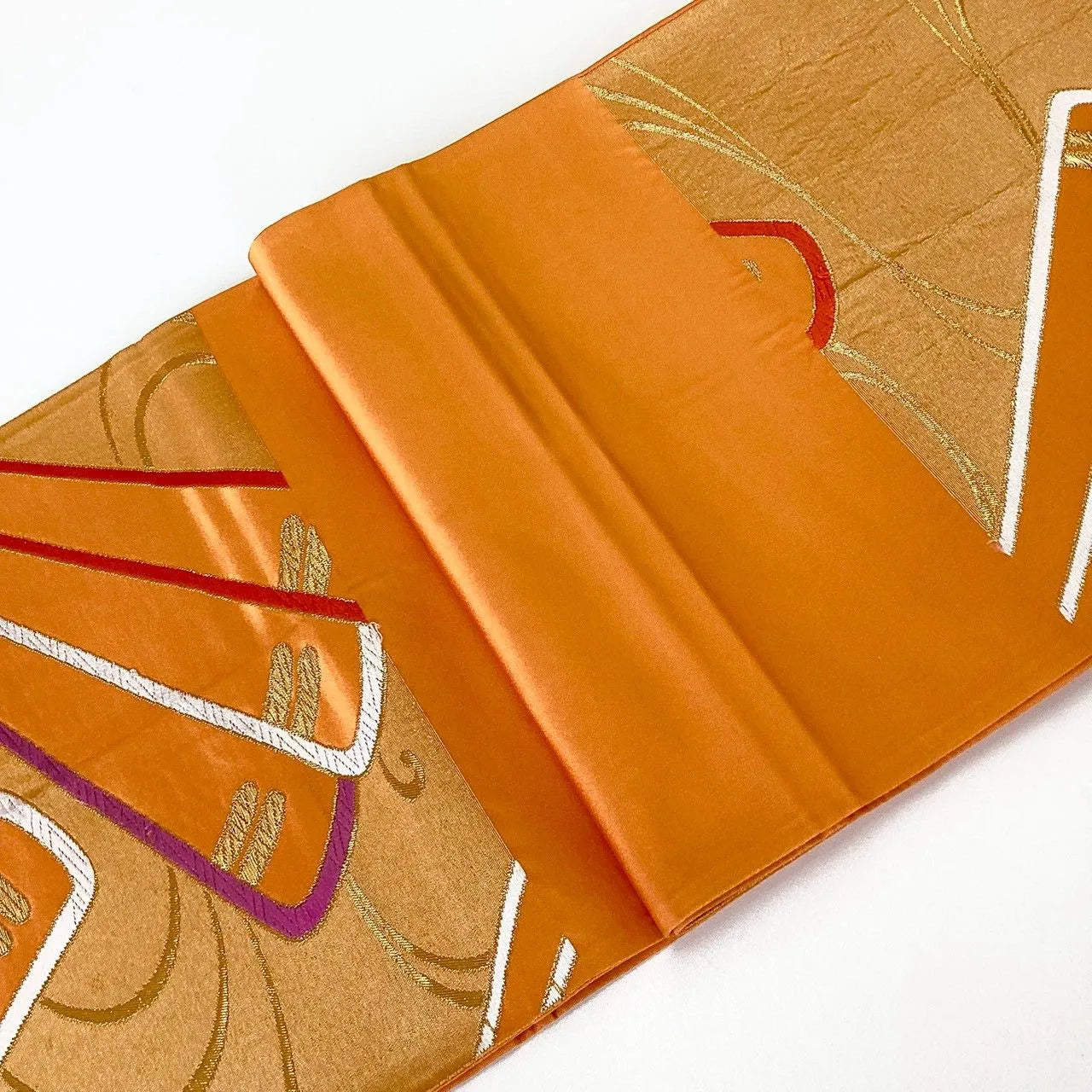 7279# Japanese Vintage Fukuro Obi Belt Kimono Fabric Silk Traditional Embroidery