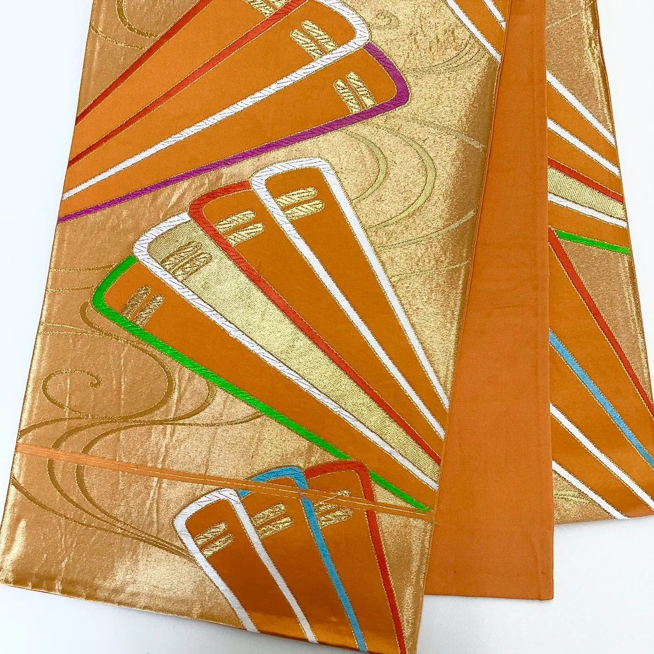 7279# Japanese Vintage Fukuro Obi Belt Kimono Fabric Silk Traditional Embroidery