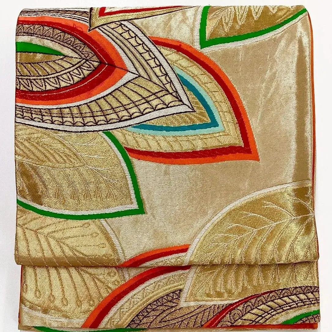 7259# Japanese Vintage Fukuro Obi Belt Kimono Fabric Silk Traditional Gold