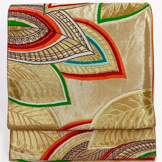 7259# Japanese Vintage Fukuro Obi Belt Kimono Fabric Silk Traditional Gold