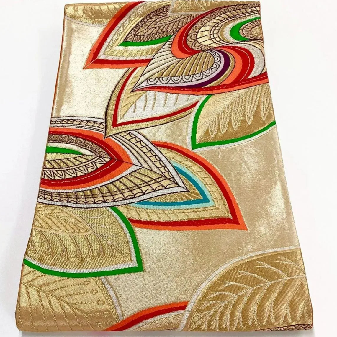 7259# Japanese Vintage Fukuro Obi Belt Kimono Fabric Silk Traditional Gold