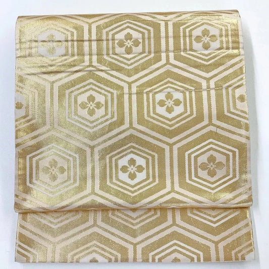 7260# Japanese Vintage Fukuro Obi Belt Kimono Fabric Silk Traditional Gold