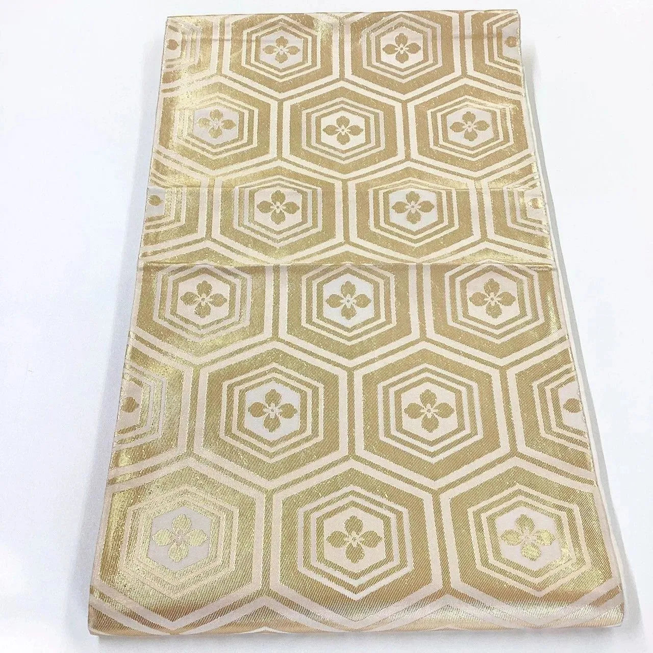 7260# Japanese Vintage Fukuro Obi Belt Kimono Fabric Silk Traditional Gold