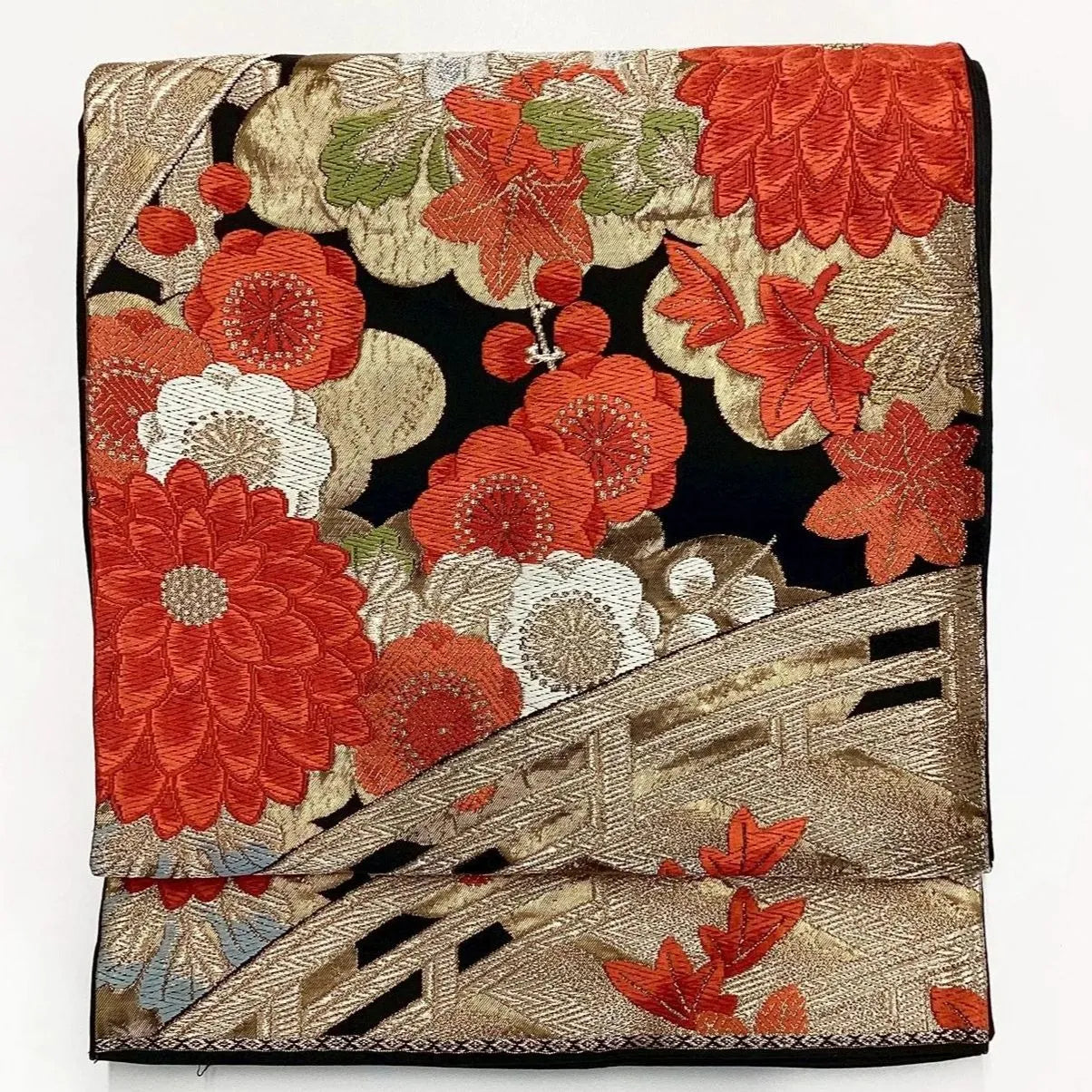 7266# Japanese Vintage Fukuro Obi Belt Kimono Fabric Silk Traditional Black