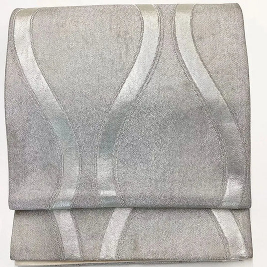 7271# Japanese Vintage Fukuro Obi Belt Kimono Fabric Silk Traditional Silver