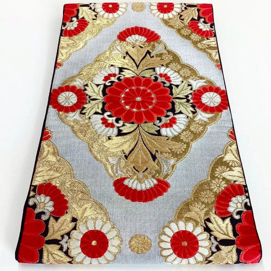 7249# Japanese Vintage Fukuro Obi Belt Kimono Fabric Silk Traditional Unfinished