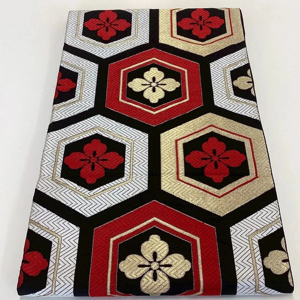 7274# Japanese Vintage Fukuro Obi Belt Kimono Fabric Silk Traditional Black