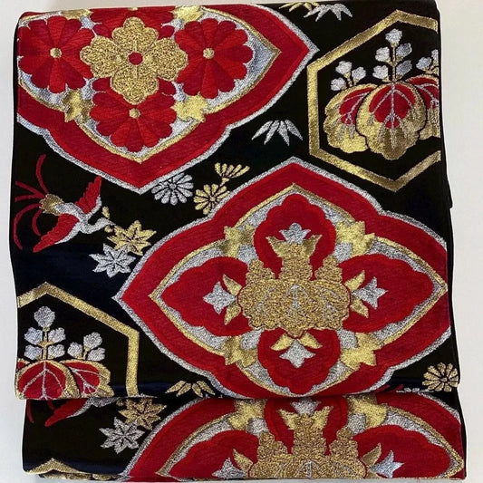 7276# Japanese Vintage Fukuro Obi Belt Kimono Fabric Silk Traditional Unfinished