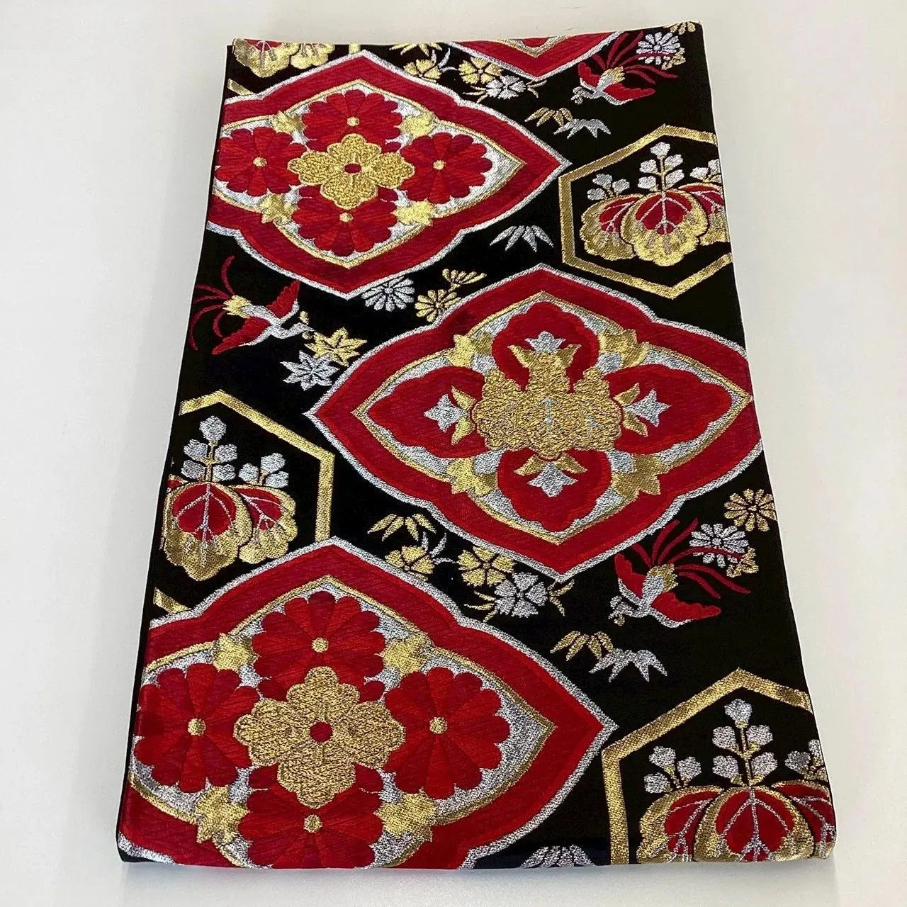 7276# Japanese Vintage Fukuro Obi Belt Kimono Fabric Silk Traditional Unfinished