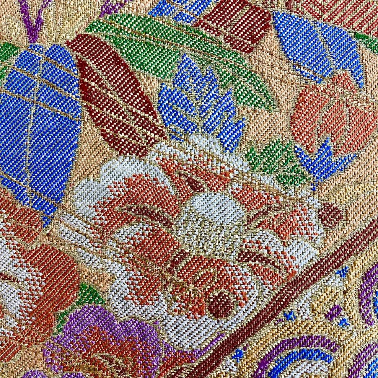 7288# Japanese Vintage Fukuro Obi Belt Kimono Fabric Silk Traditional Gold
