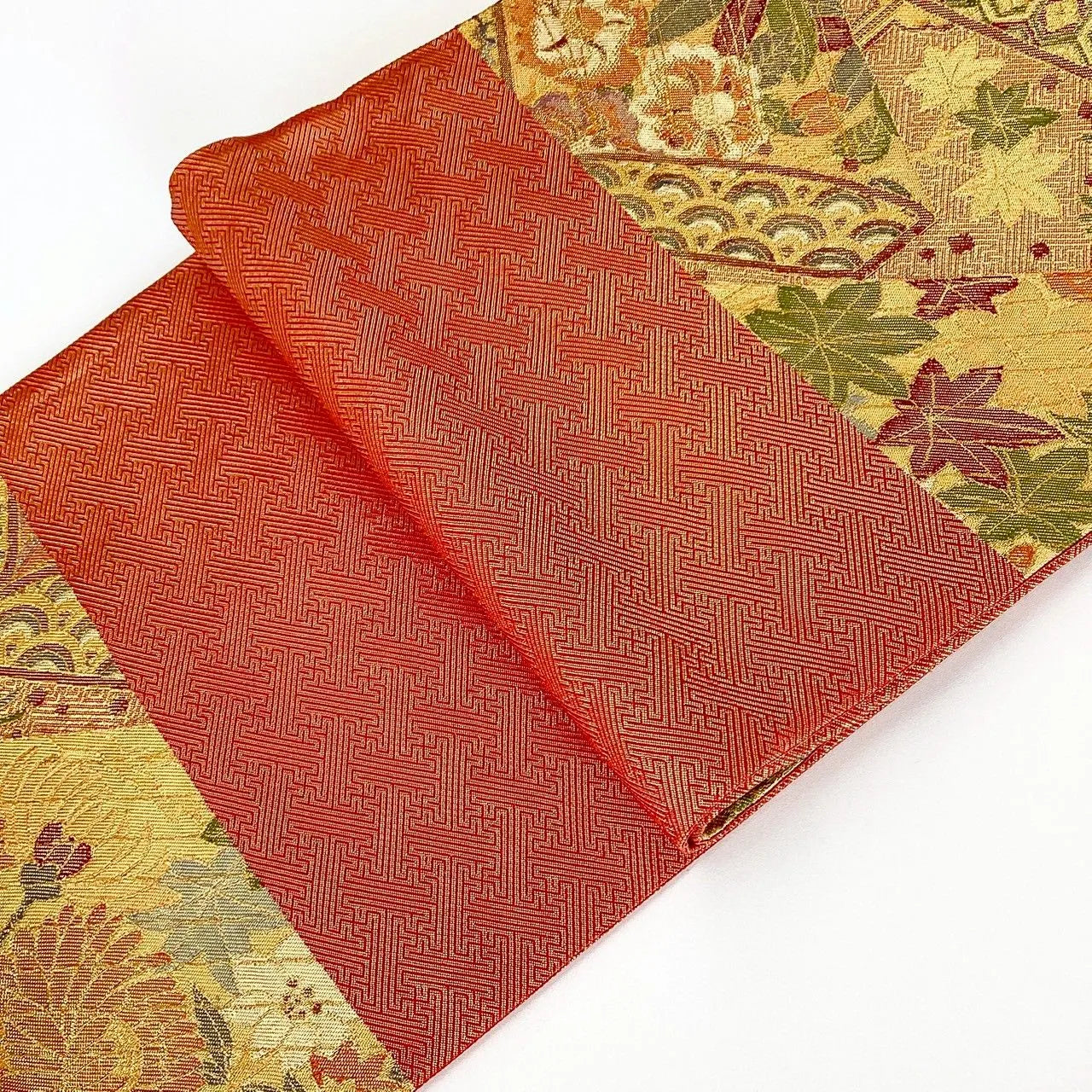 7288# Japanese Vintage Fukuro Obi Belt Kimono Fabric Silk Traditional Gold