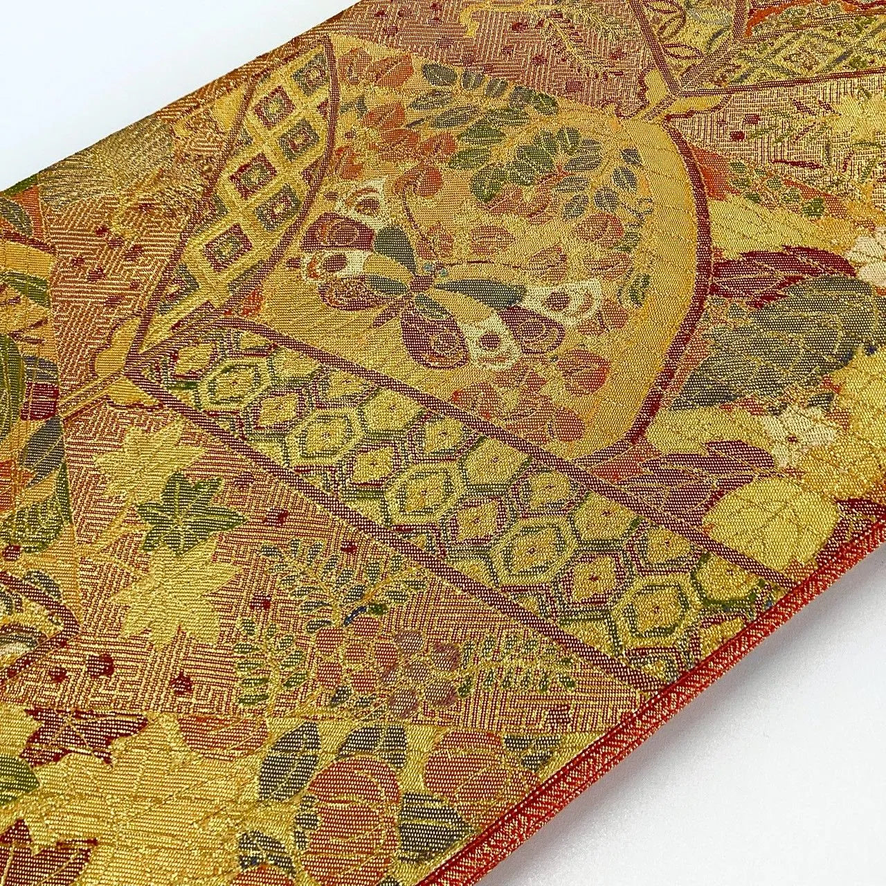 7288# Japanese Vintage Fukuro Obi Belt Kimono Fabric Silk Traditional Gold