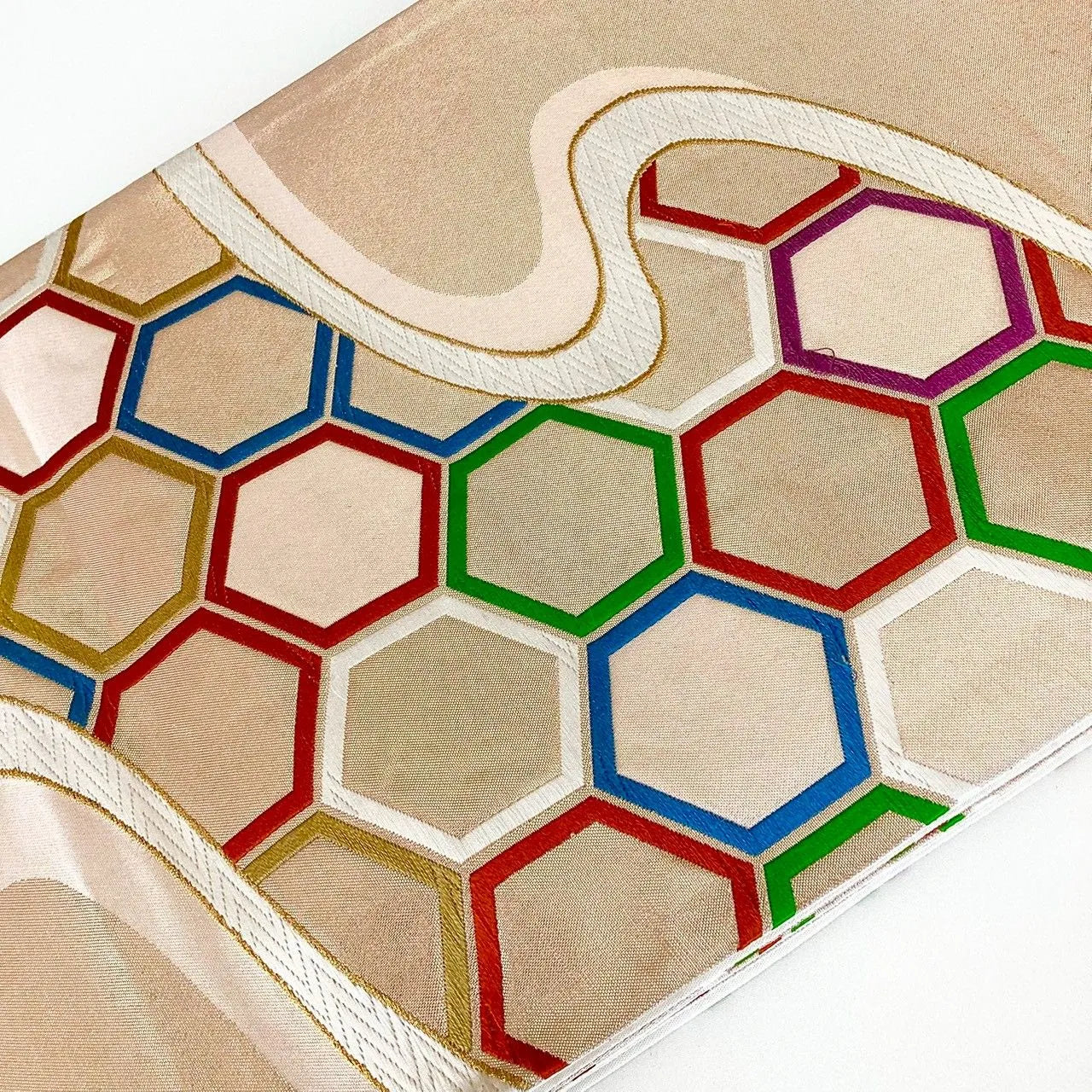 7289# Japanese Vintage Fukuro Obi Belt Kimono Fabric Silk Traditional Unfinished