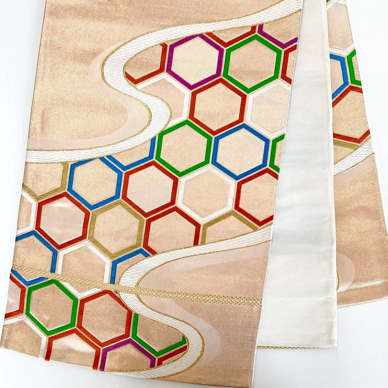 7289# Japanese Vintage Fukuro Obi Belt Kimono Fabric Silk Traditional Unfinished