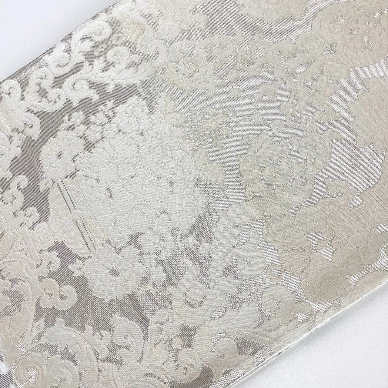 7290# Japanese Vintage Fukuro Obi Belt Kimono Fabric Silk Traditional Silver