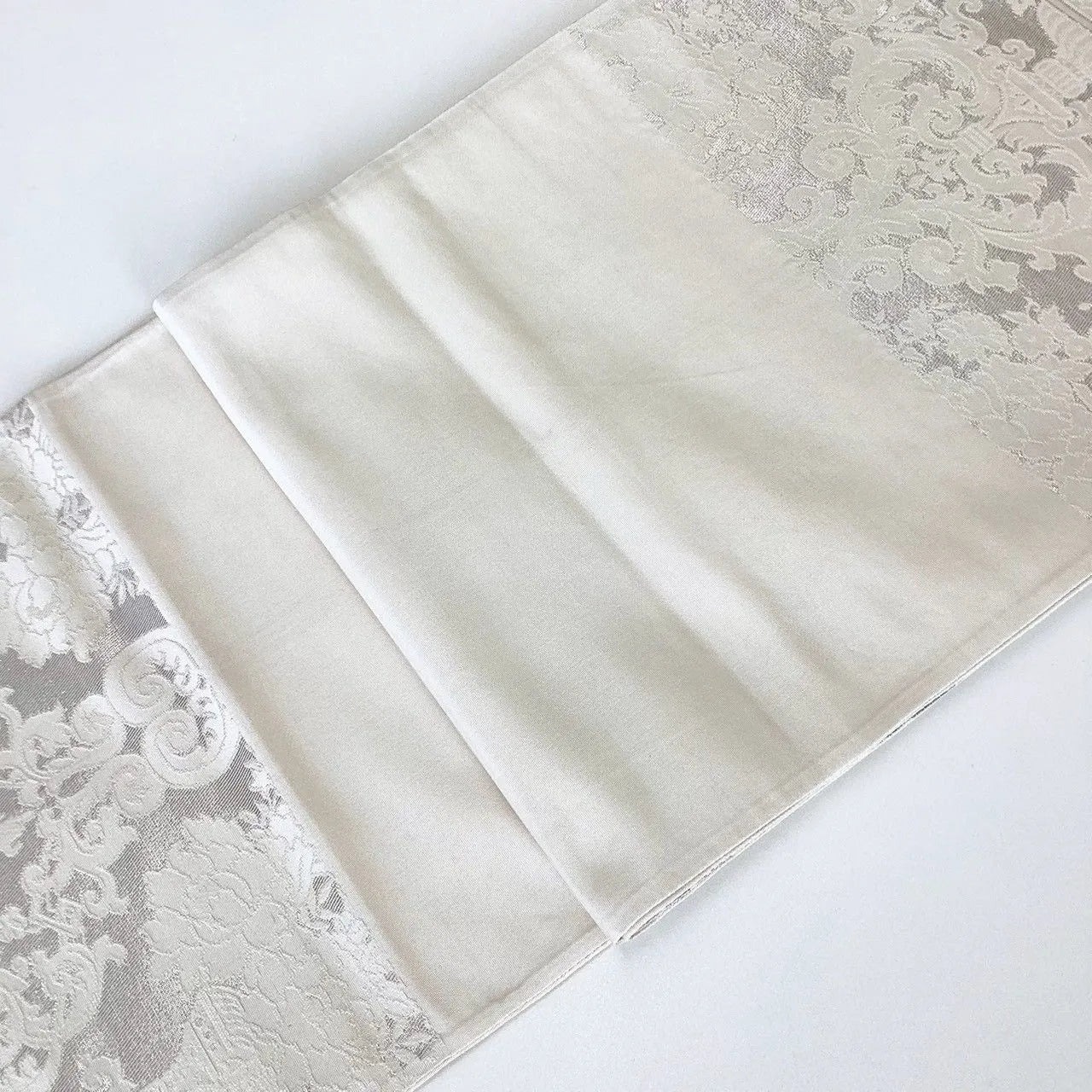 7290# Japanese Vintage Fukuro Obi Belt Kimono Fabric Silk Traditional Silver