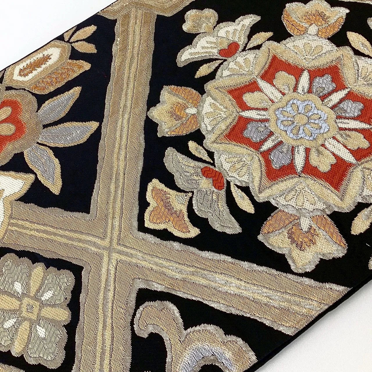 7291# Japanese Vintage Fukuro Obi Belt Kimono Fabric Silk Traditional Black