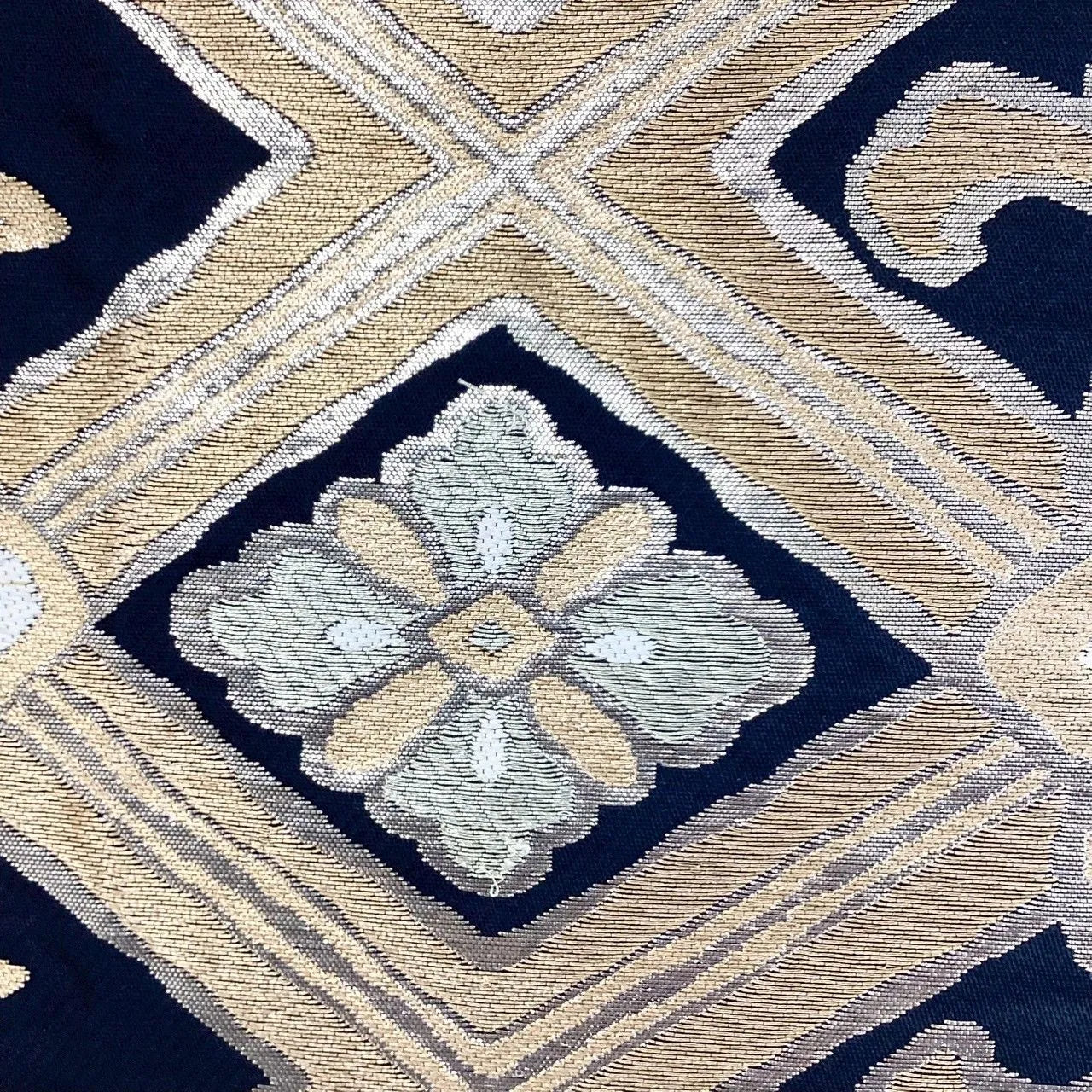 7291# Japanese Vintage Fukuro Obi Belt Kimono Fabric Silk Traditional Black