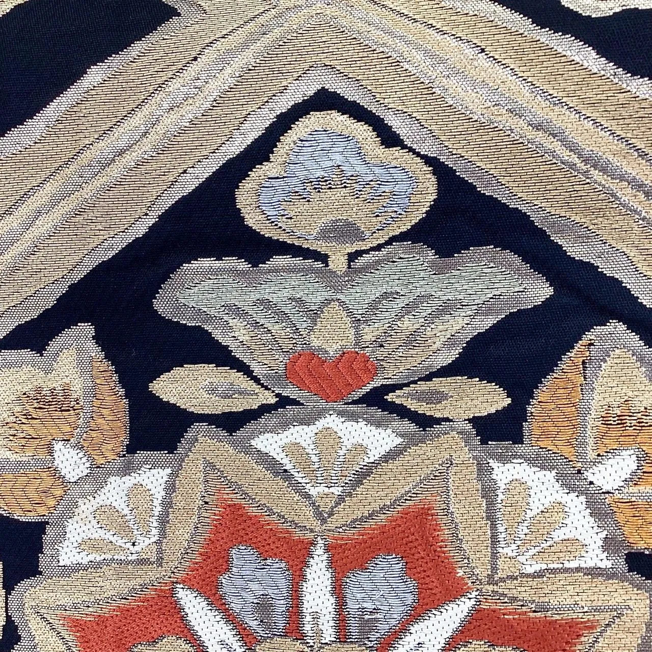 7291# Japanese Vintage Fukuro Obi Belt Kimono Fabric Silk Traditional Black