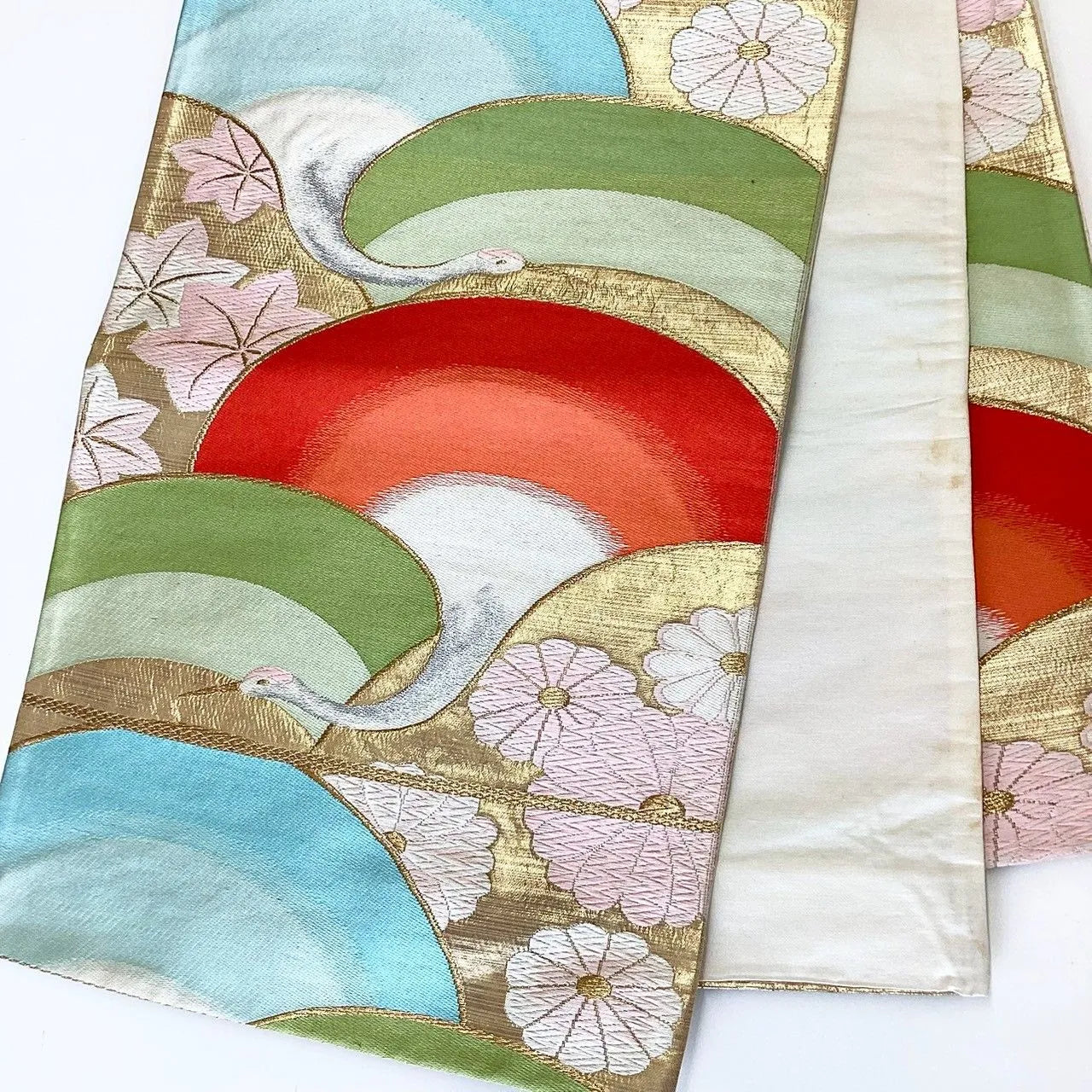 7293# Japanese Vintage Fukuro Obi Belt Kimono Fabric Silk Traditional