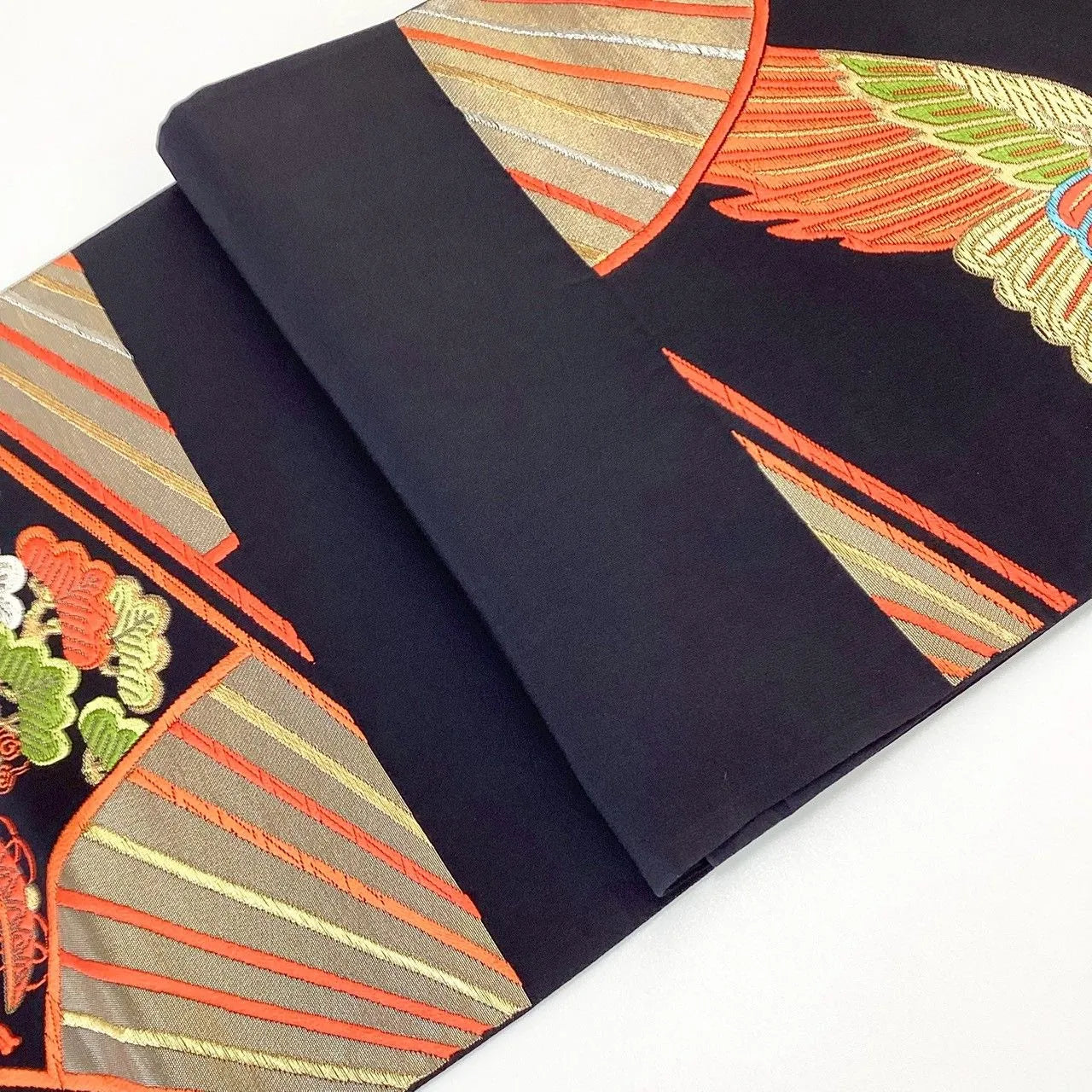 7297# Japanese Vintage Fukuro Obi Belt Kimono Fabric Silk Traditional Black