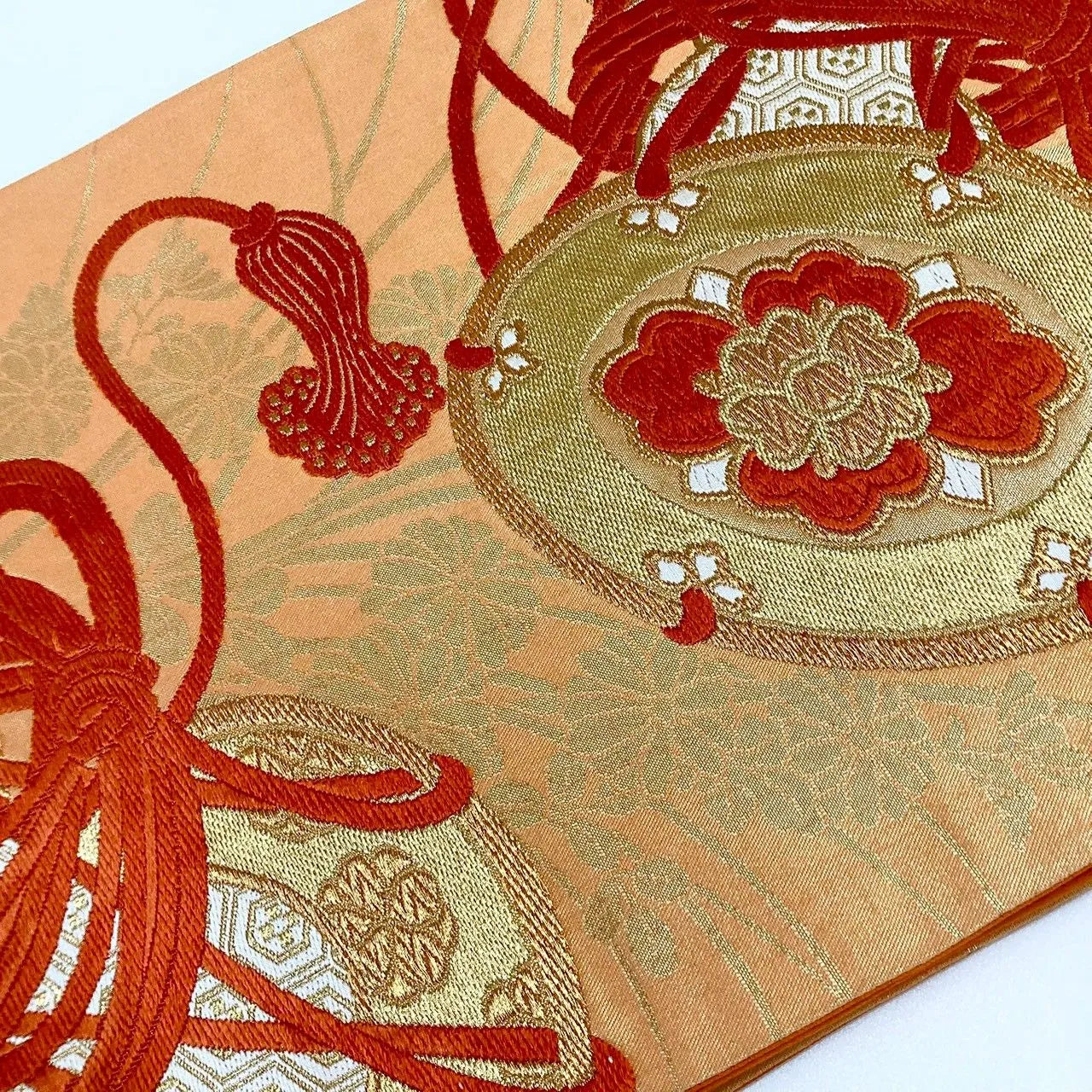 7298# Japanese Vintage Fukuro Obi Belt Kimono Fabric Silk Traditional Embroidery