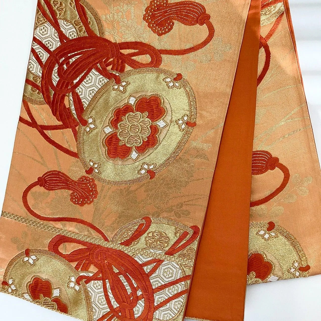 7298# Japanese Vintage Fukuro Obi Belt Kimono Fabric Silk Traditional Embroidery