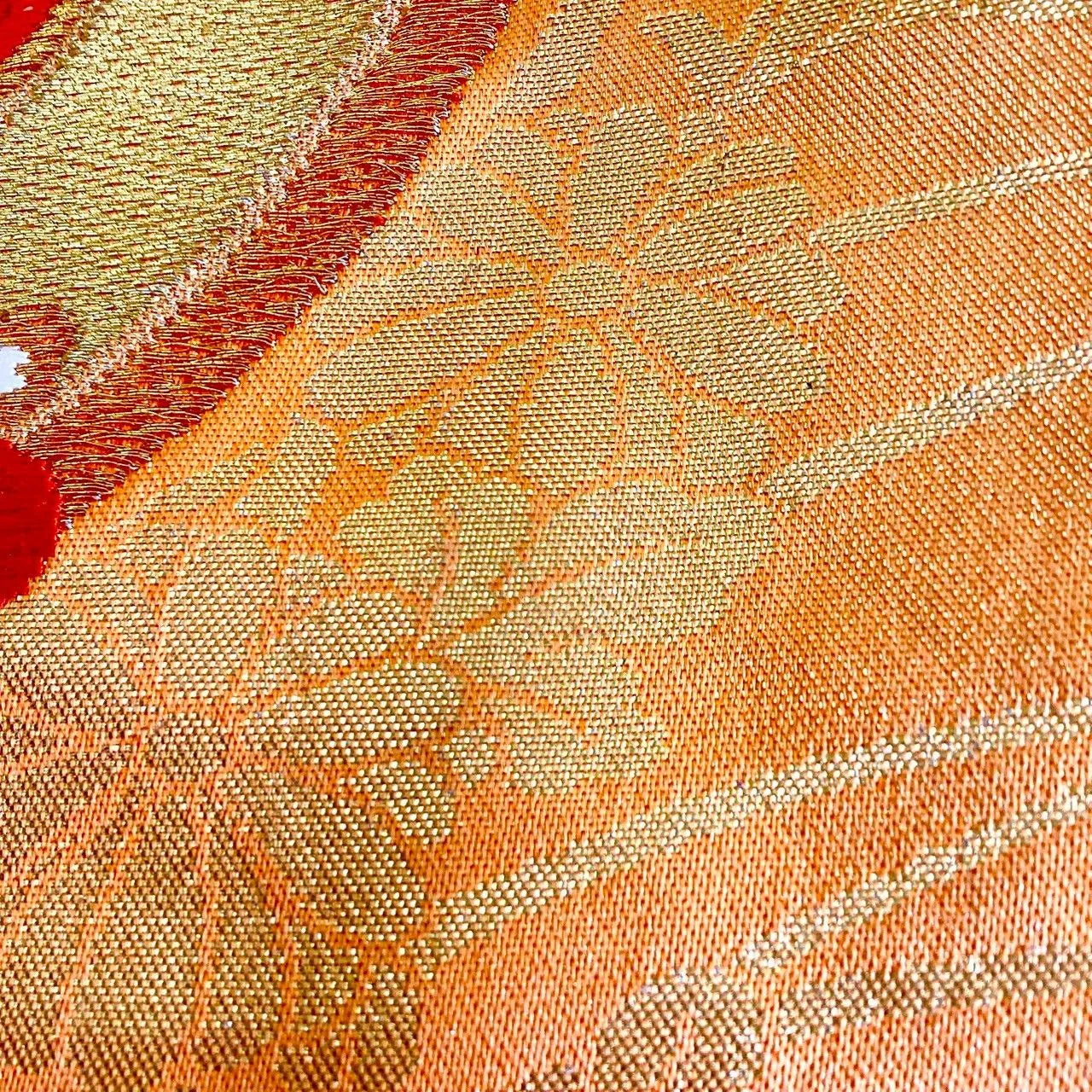 7298# Japanese Vintage Fukuro Obi Belt Kimono Fabric Silk Traditional Embroidery