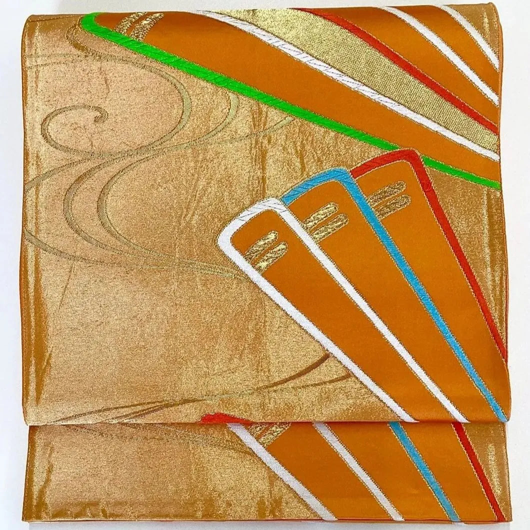 7279# Japanese Vintage Fukuro Obi Belt Kimono Fabric Silk Traditional Embroidery