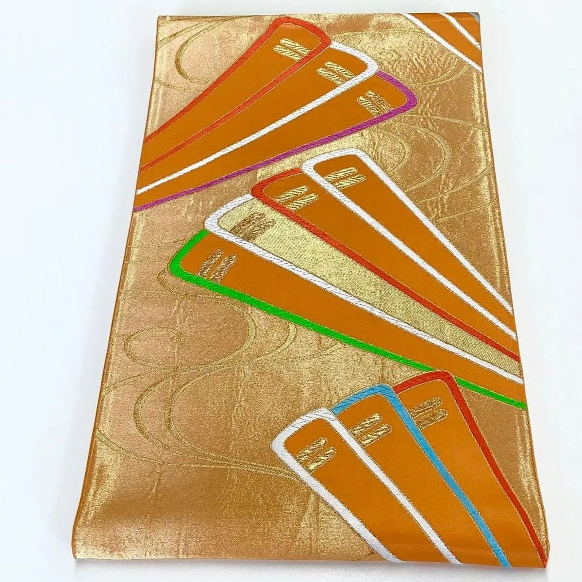 7279# Japanese Vintage Fukuro Obi Belt Kimono Fabric Silk Traditional Embroidery