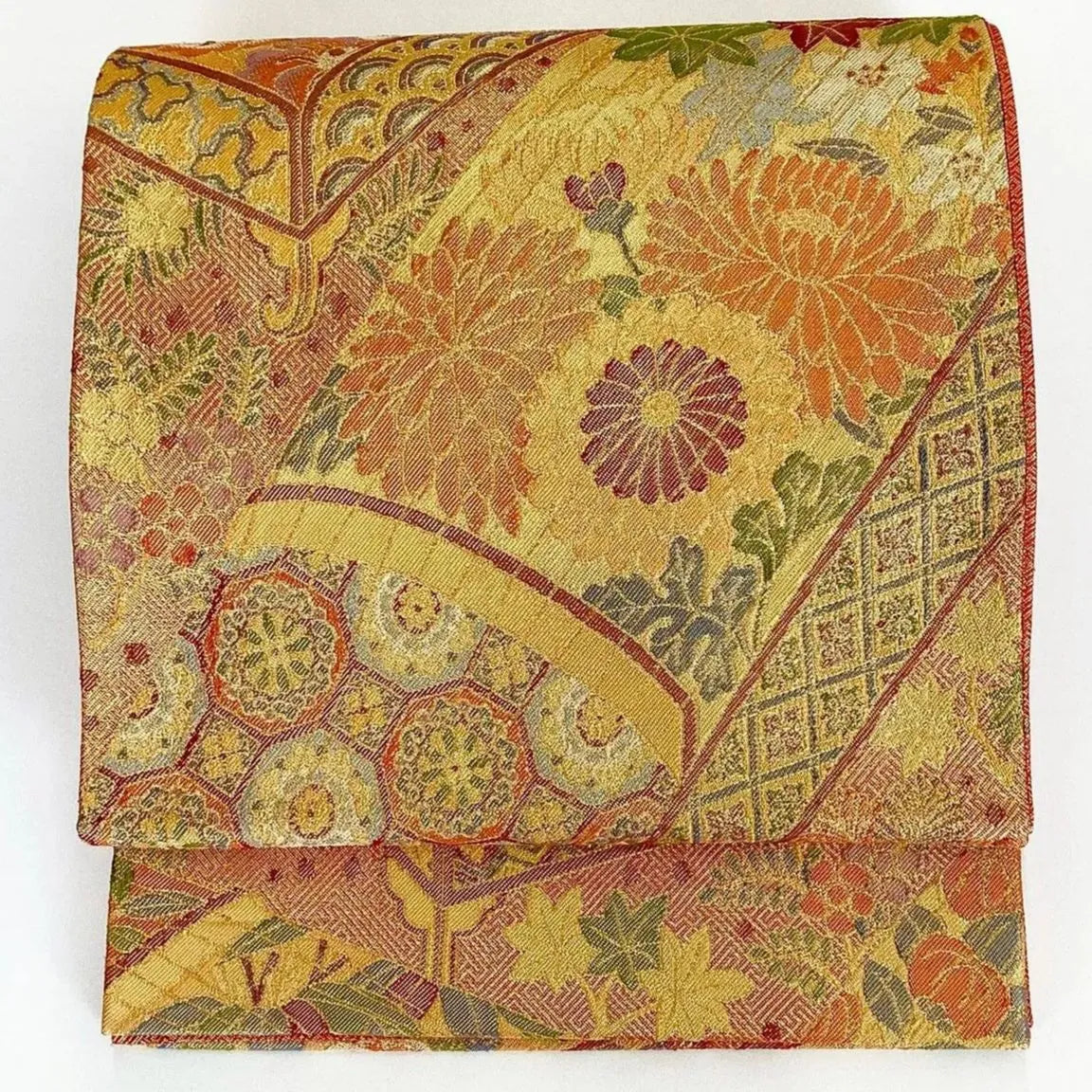 7288# Japanese Vintage Fukuro Obi Belt Kimono Fabric Silk Traditional Gold