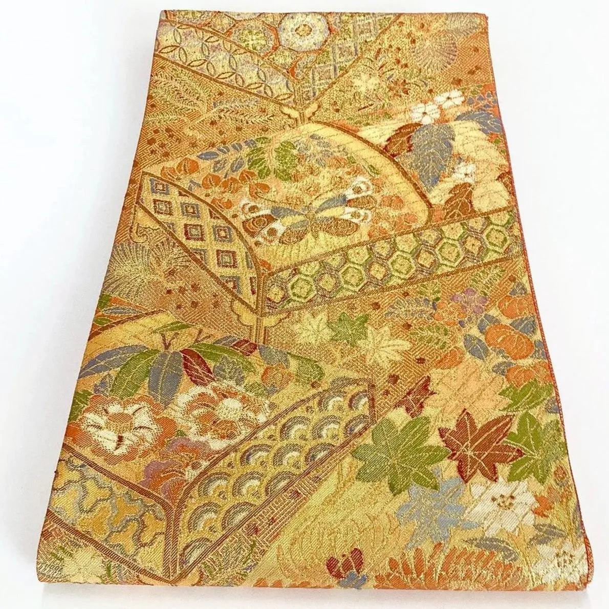 7288# Japanese Vintage Fukuro Obi Belt Kimono Fabric Silk Traditional Gold