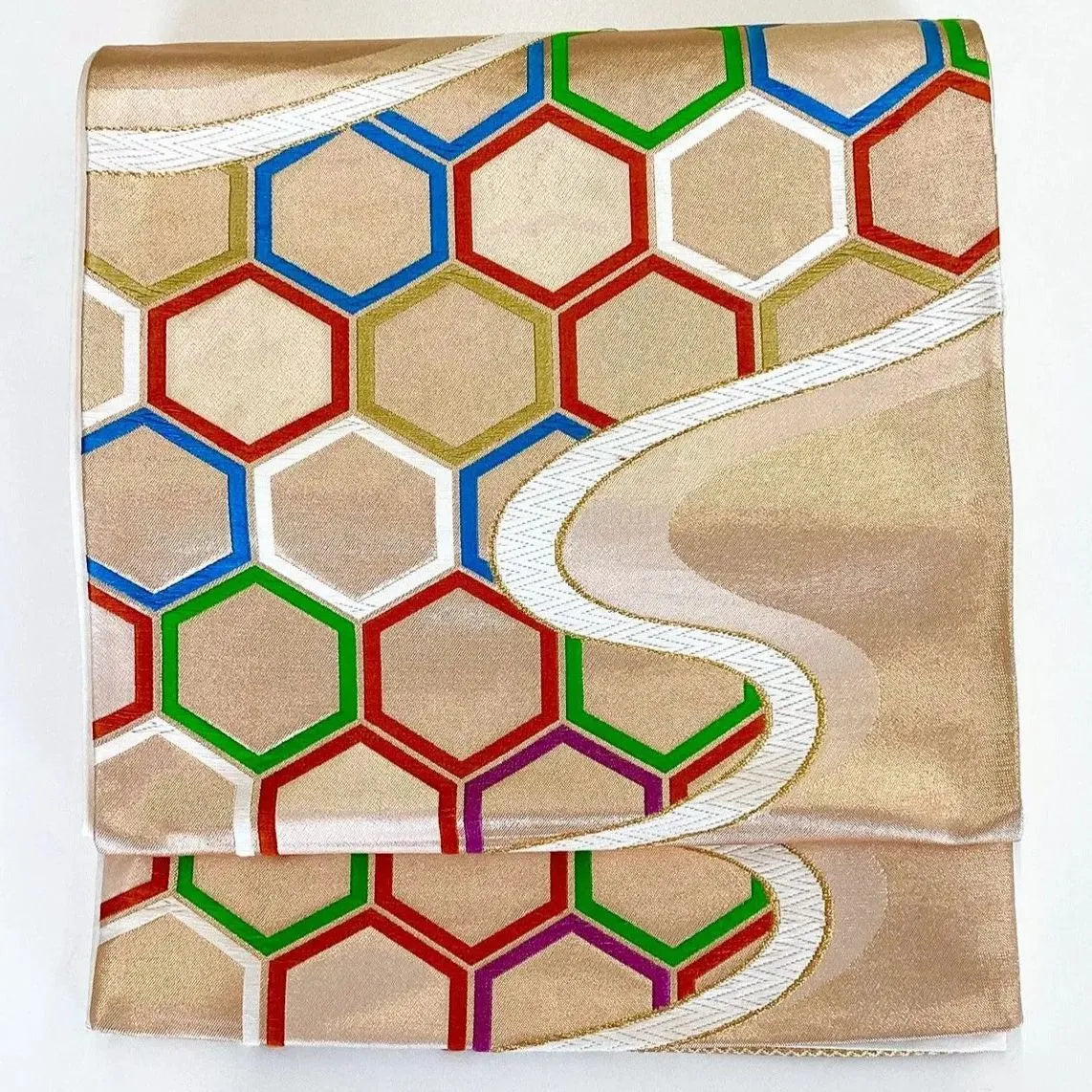 7289# Japanese Vintage Fukuro Obi Belt Kimono Fabric Silk Traditional Unfinished