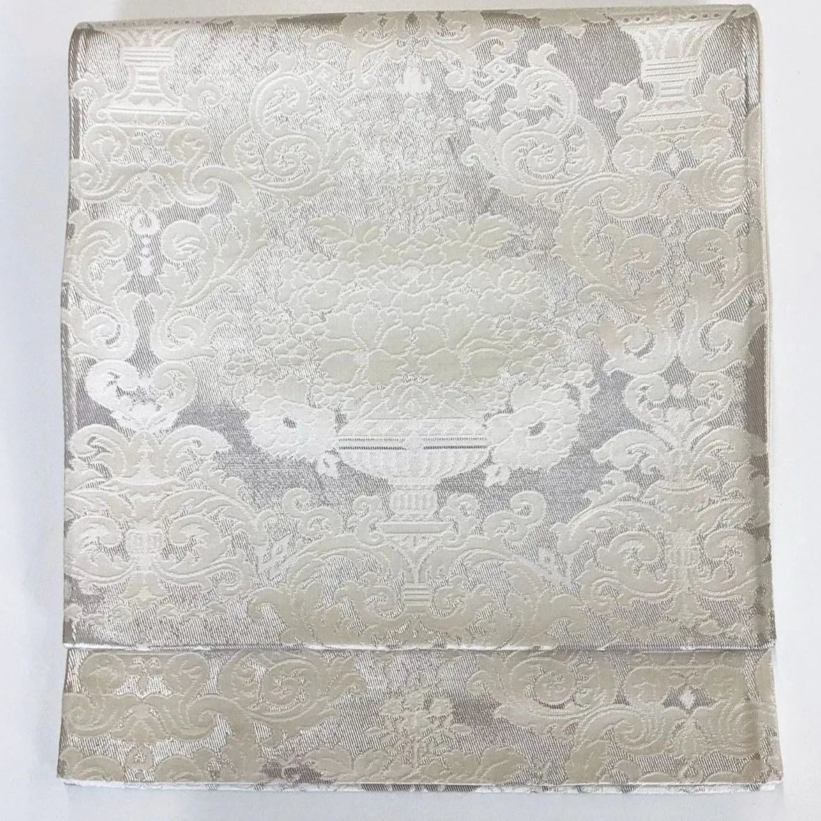 7290# Japanese Vintage Fukuro Obi Belt Kimono Fabric Silk Traditional Silver