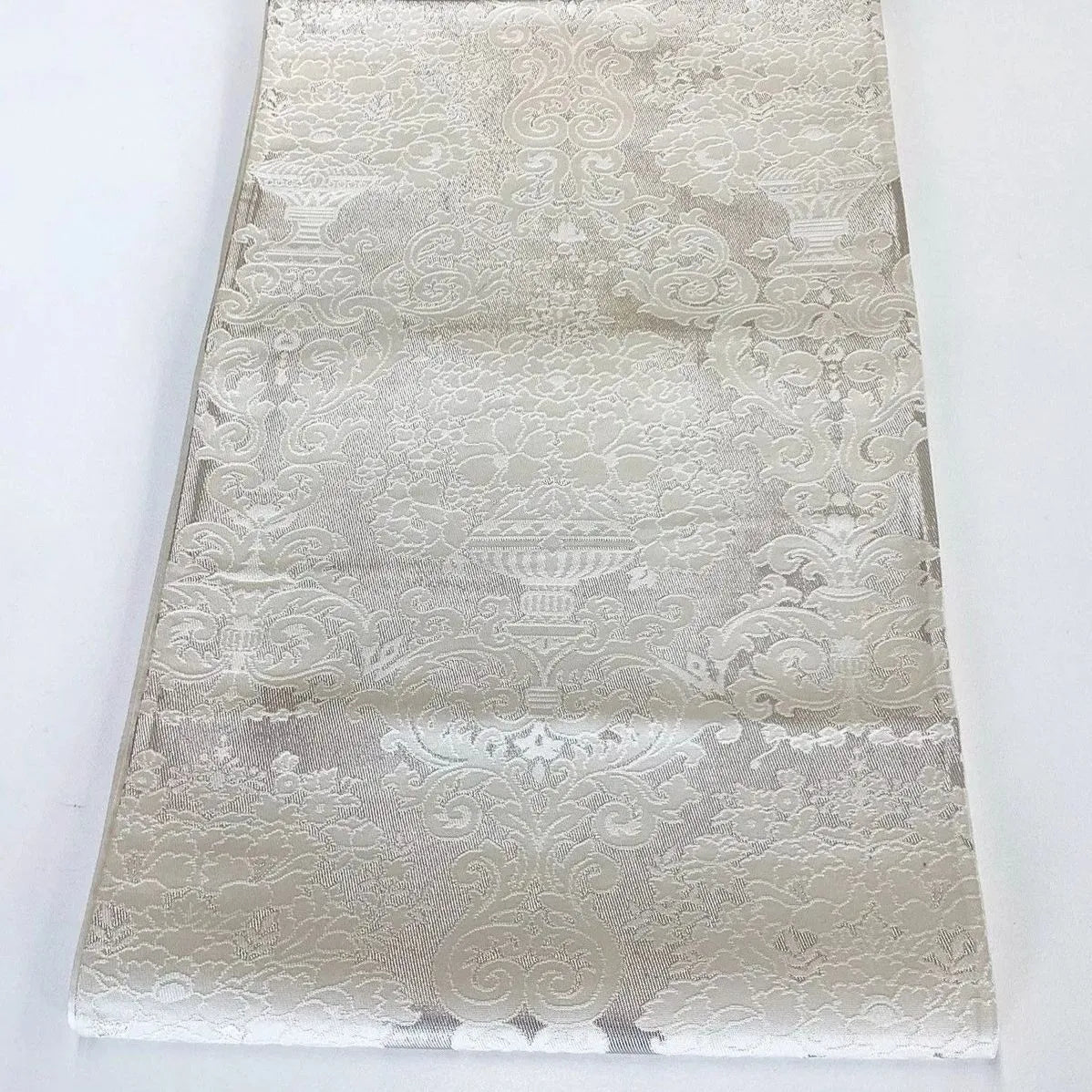 7290# Japanese Vintage Fukuro Obi Belt Kimono Fabric Silk Traditional Silver