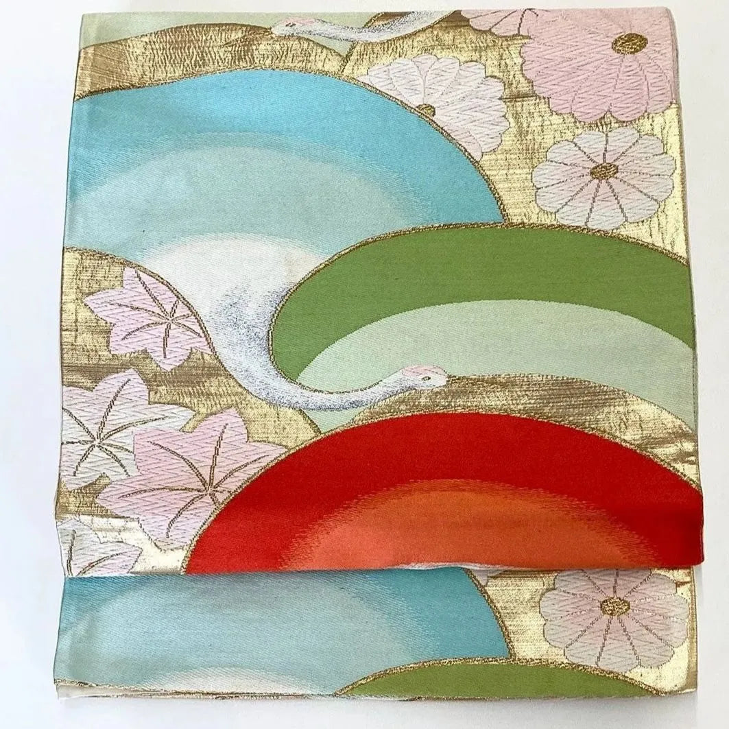 7293# Japanese Vintage Fukuro Obi Belt Kimono Fabric Silk Traditional