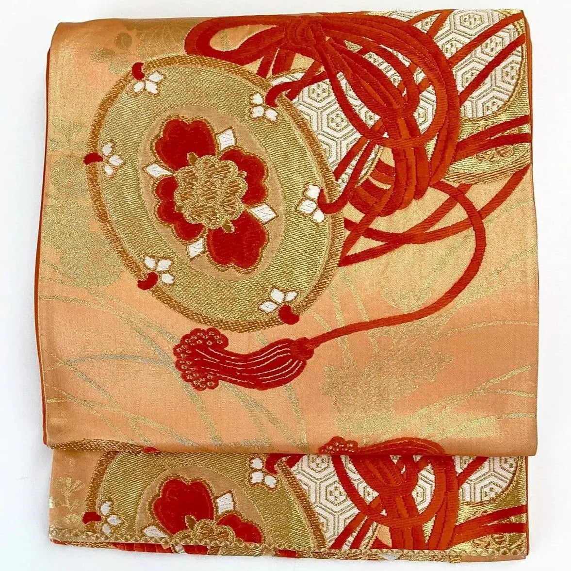 7298# Japanese Vintage Fukuro Obi Belt Kimono Fabric Silk Traditional Embroidery